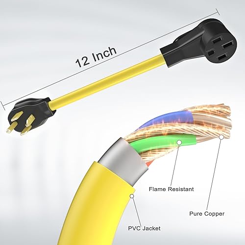 Miniatura 4 de Cable adaptador de cargador NEMA 14-30P a 14-50R EV de 1 pie, 4 clavijas de 30 amperios, enchufe macho a adaptador de conversión hembra EVRV de 4