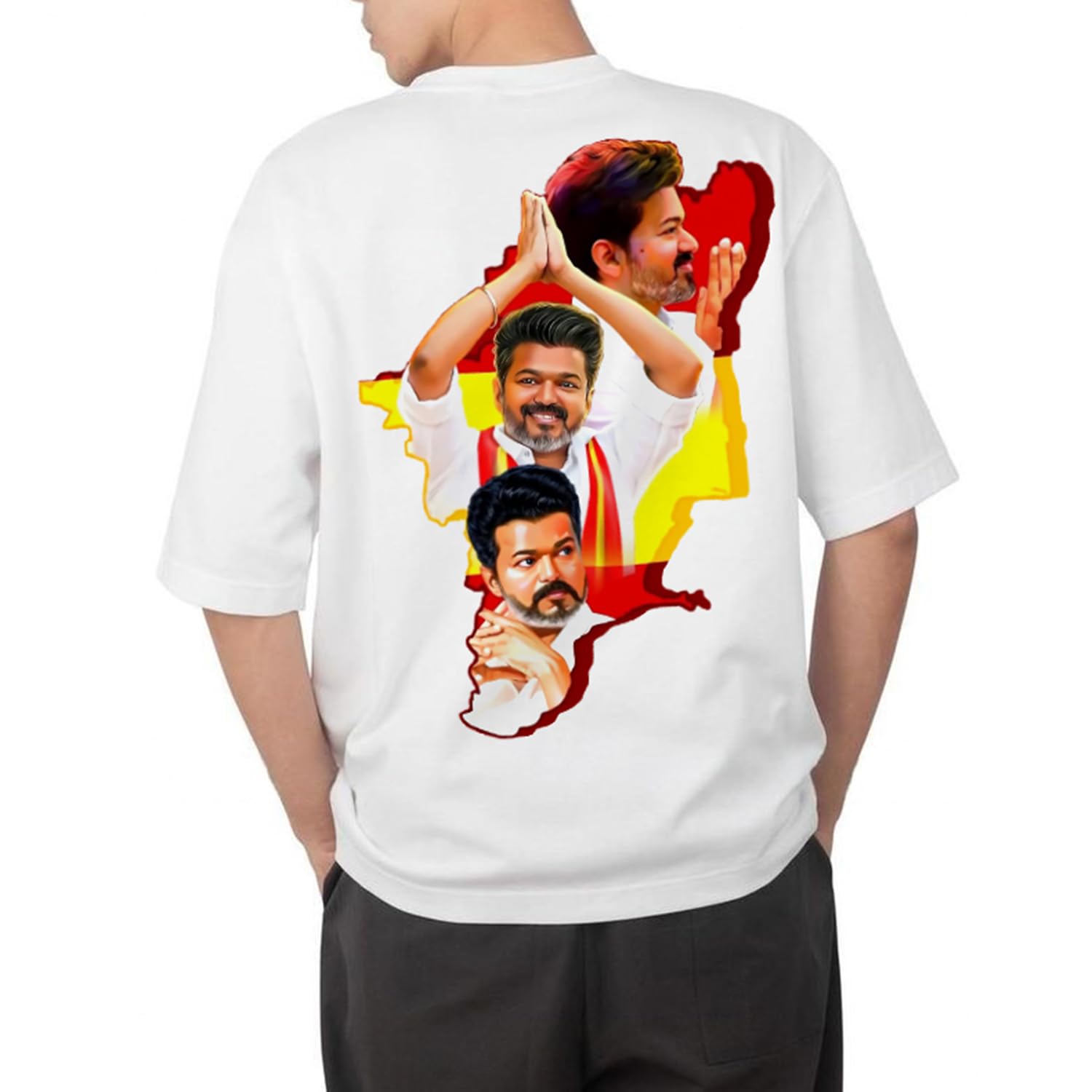 AROA Tshirt Tamilaga Vettri Kazhagam - TVK Vijay Thalapathy Model : 067A Men Cotton Printed Oversized/dropshoulder/Round Neck White Tshirt for Men Women Unisex-picture-11