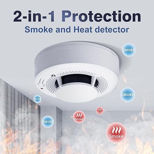 Miniatura 2 de Detector de humo y calor 2 en 1 Alarmas de incendios Detectores de humo con alarma de humo fotoeléctrica avanzada con indicador LED y botón de