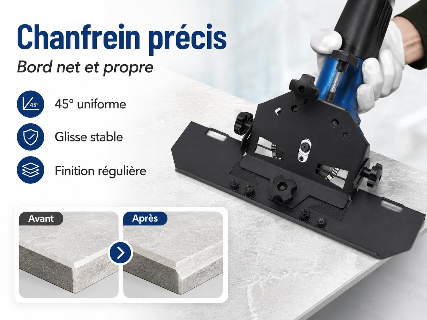 Support de chanfreinage d'angle Curseur 45° Coupe-carrelage pour meuleuse d'angle 115/125mm Support de chanfreinage de carreaux céramiques Support d'angle de chanfreinage Support de chanfreinage de