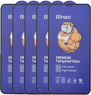 طقم شاشات حماية من الزجاج الشفاف بحواف سوداء من بينجو بدرجة صلابة 9D تتوافق مع موديل ايفون 11 برو ماكس طقم مكون من 5 قطع