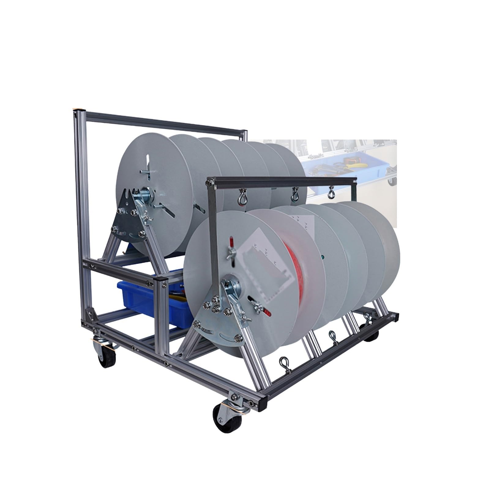WDSOPK Wire Spool Rack with 4/6 Rods, Cart Wheels,Portable Dispenser, Spools Up To 25cm In Diameter for Industrial (6 Rods Wire)