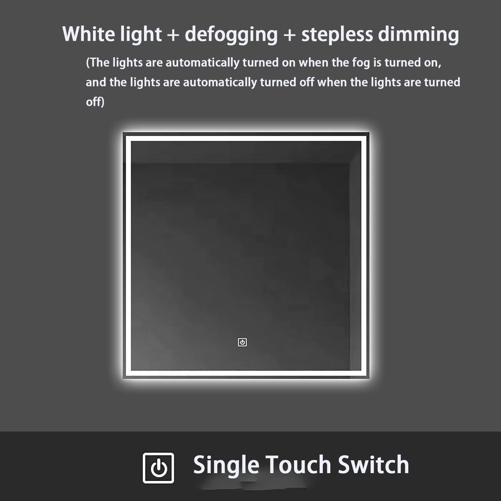 Smart - Espejo de baño LED cuadrado montado en la pared con Bluetooth, función de desempañamiento e inducción del cuerpo humano, 80 x 80 cm, mejora tu experiencia Vani
