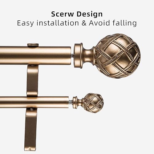 Miniatura 4 de Ycolnaefllr Juego de barras de cortina doble de 1 pulgada de diámetro para ventanas, cortina de tratamiento de doble ventana, ajustable de 84 a 120