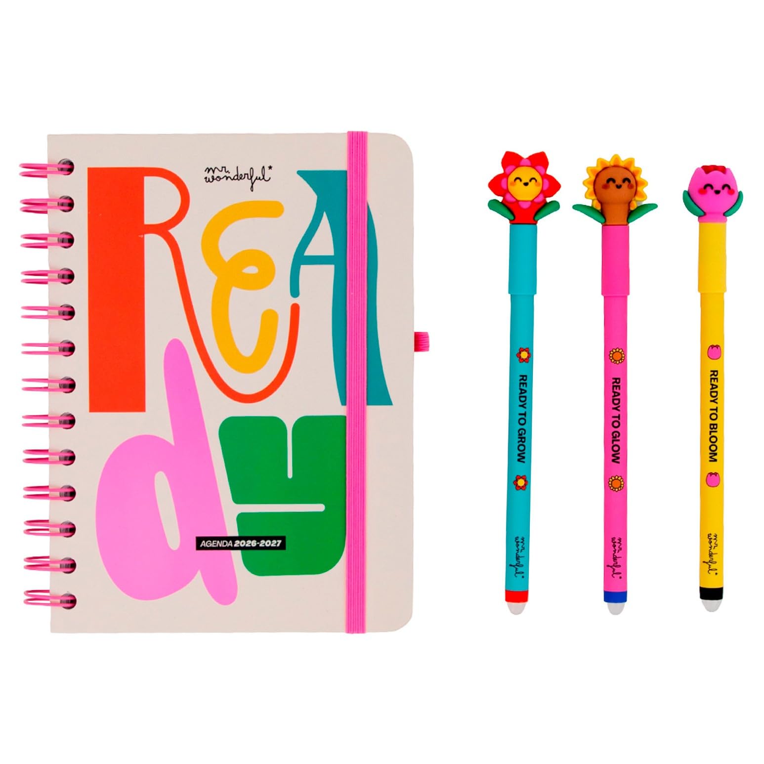 Mr. Wonderful - Set Agenda escolar 2026-2027 Semanal Pequeña + 3 Bolígrafos Borrables – Planificador Compacto con Pegatinas y Extras – Ready