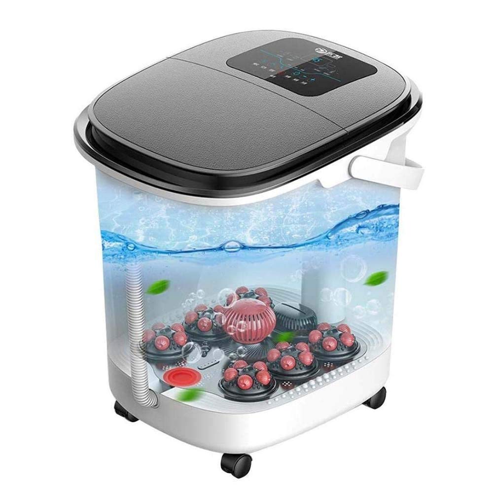 Masajeador de baño con pies de calor, masajeador de baño de spa, bola de masaje Shiatsu motorizada y rodillo de maíz, multimodos alivian la presión del pie, calentamiento automático, luz infrarroja