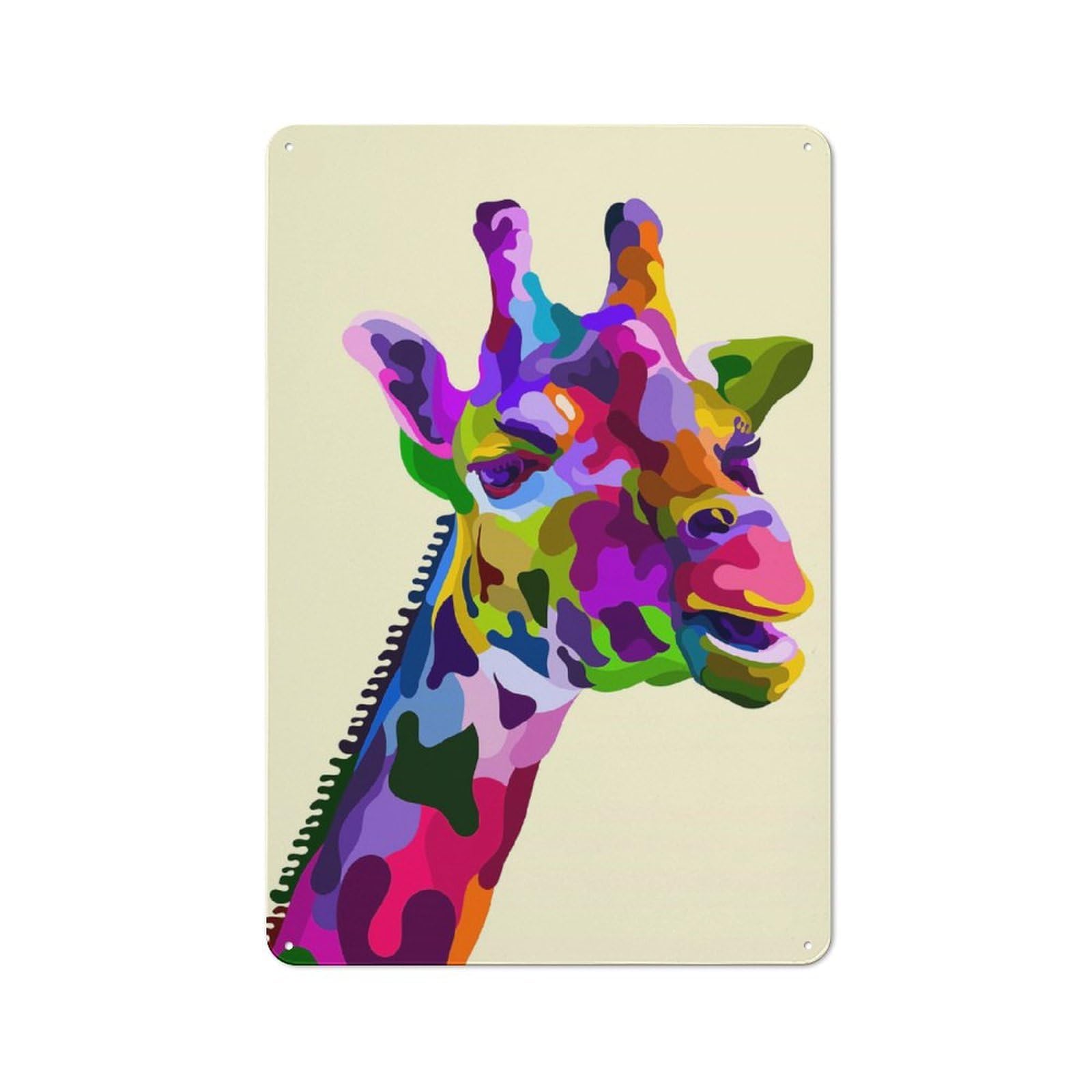 Junmoney Style-22 Tin Wall Plaque 30X20cm With Colorful Giraffe Head(2) For Workshop Wall, With Clear Retro Wall Decor Character