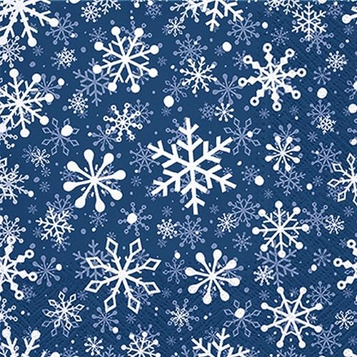 20 Servietten Weihnachten Weiße Schneeflocken auf dunkelblau als...