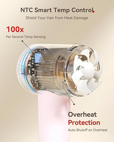 Miniatura 6 de Secador de pelo de 160000 rpm, motor sin escobillas y secador iónico negativo de control térmico para secado rápido de bajo ruido (55 dB) para todo