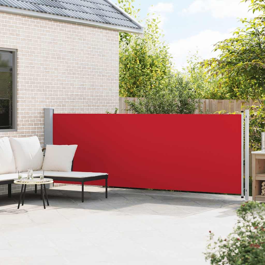 Chowana markiza boczna Patio 140x600 cm Czerwona, zewnętrzna markiza pionowa z poliestru odpornego na promieniowanie UV i wodę, prywatny ekran balkonowy z automatycznym tyłem i akcesoriami