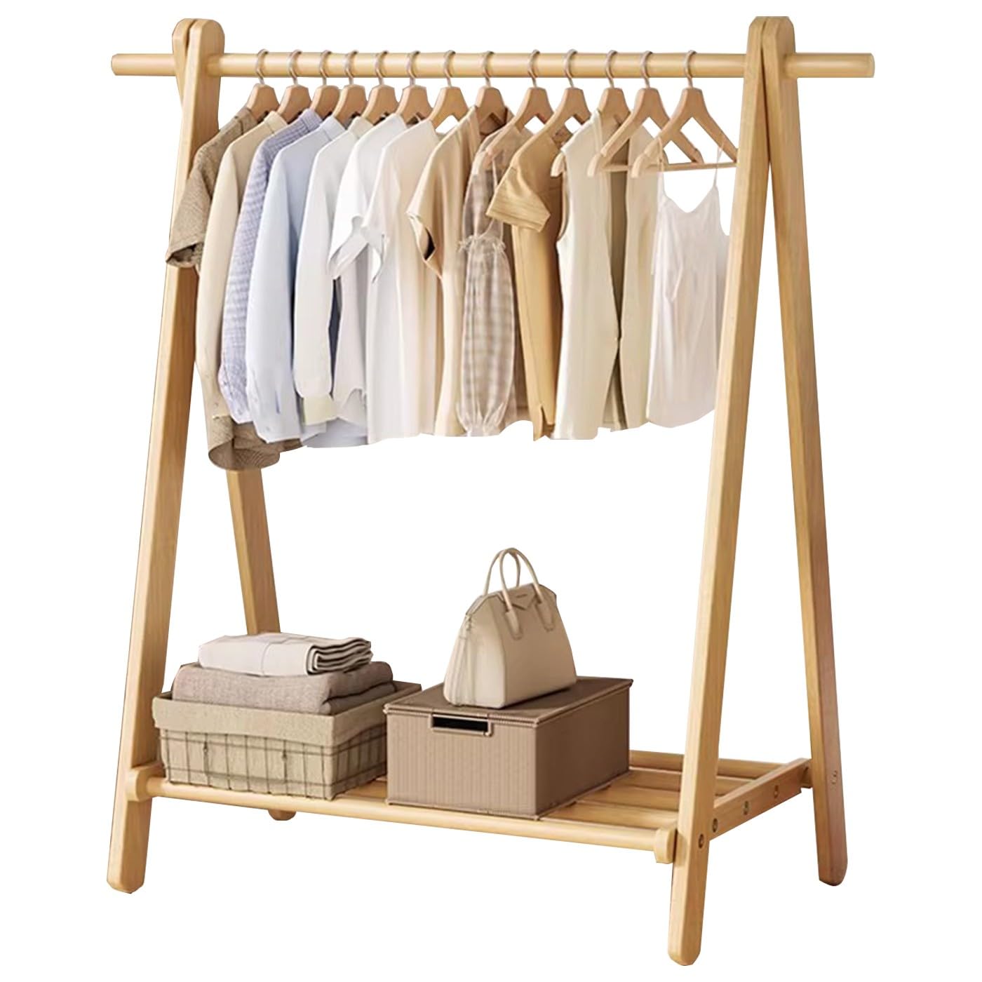 BEARQUN Freestanding Coat Tree with Storage and Hooks, Hanging Rails and Stable Base, Heavy Duty Coat Tree, Foldable, for Hallway, Entryway : 60/80/100/120CM - Hanging Clothes