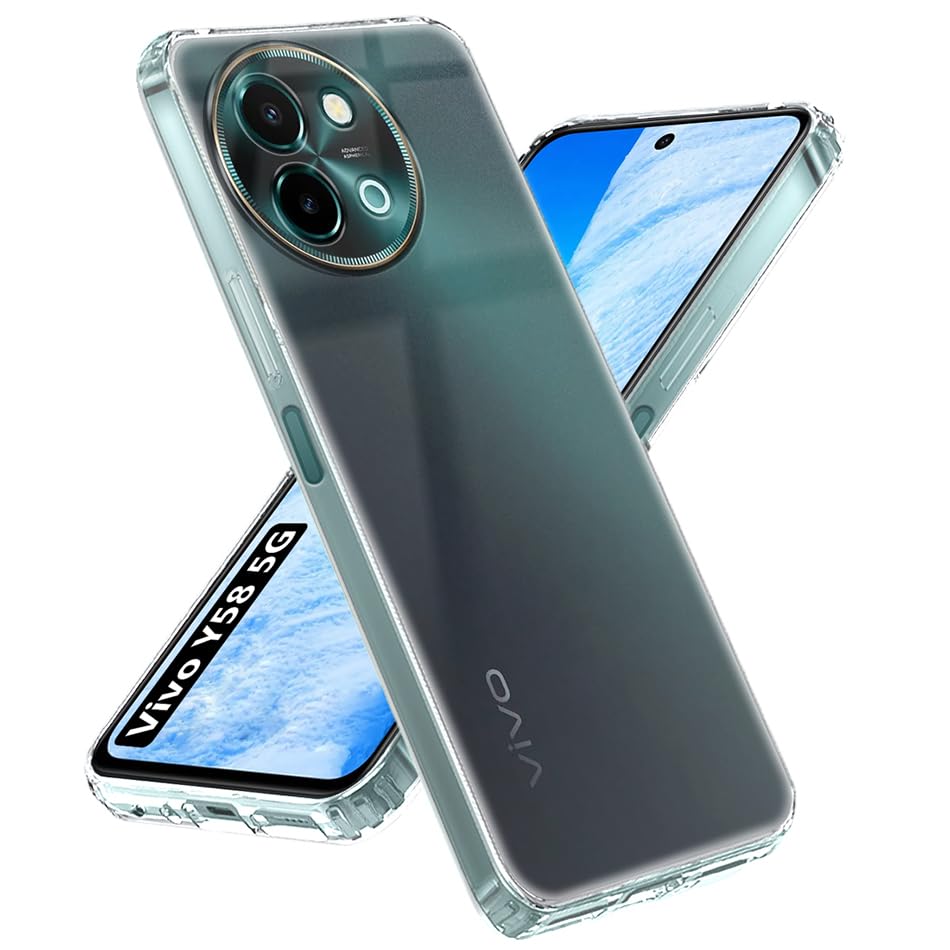 Image of Fashionury Crystal Clear Case for Vivo Y58 5G | Yellowing Resistance | Transparent TPU Silicone | Raised Camera Lips | Slim Transparent Cover