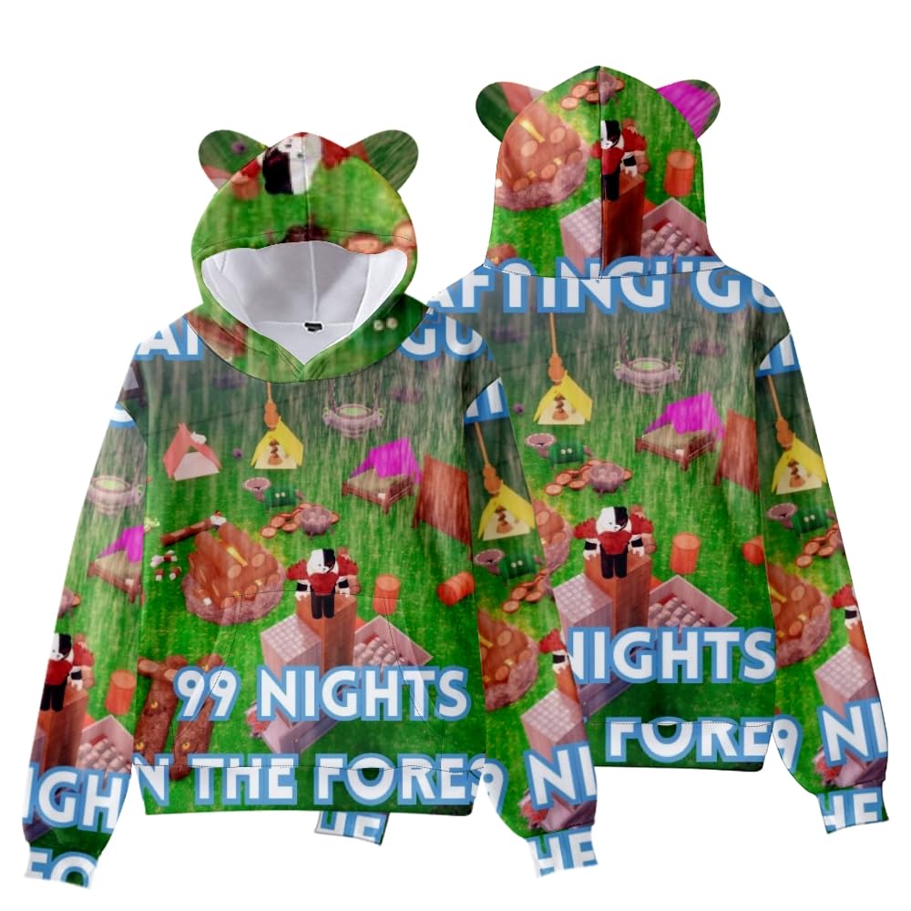 Hzsyc Boys D 99 Nights In The Forest 3 Figure Printe Sweatshirt Kids Funny 99 Nights In The Forest Cat's Ear Shape Hoodie (,11-12Years)