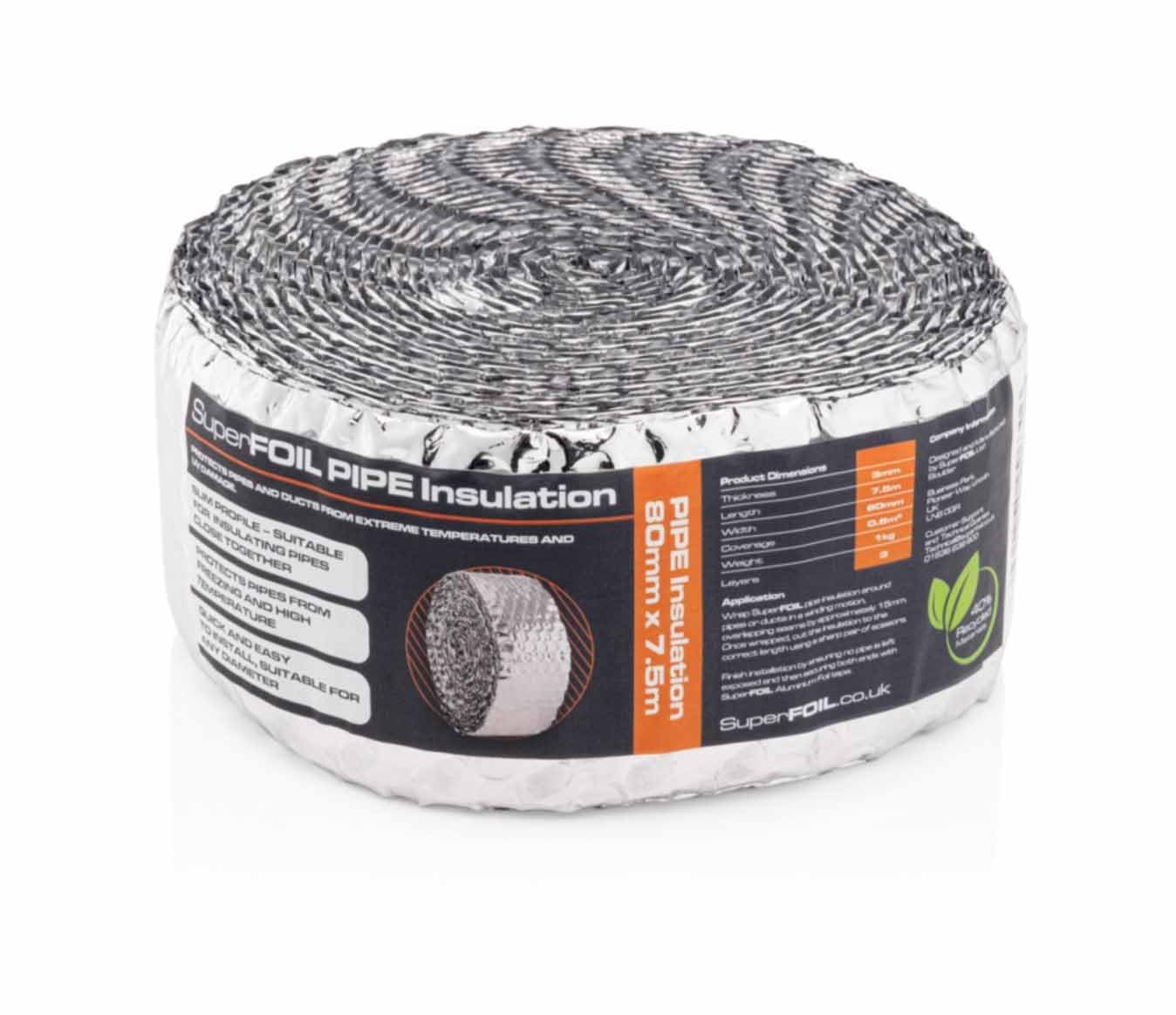 SuperFoil Pipe Wrap Insulation 80mm x 7.5m, Reflective Insulating foil Lagging (3)