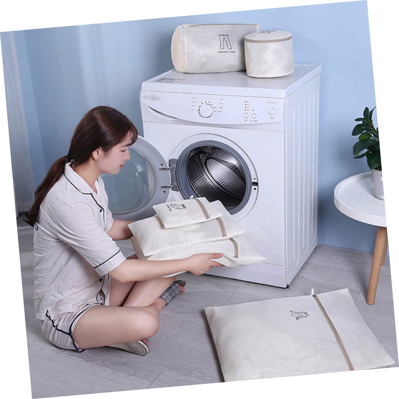 POPETPOP Wäschesäcke 6 Stück Polyester Beige zum Schutz vor Kratzern und Sortieren von Kleidung für Waschmaschine und Aufbewahrung