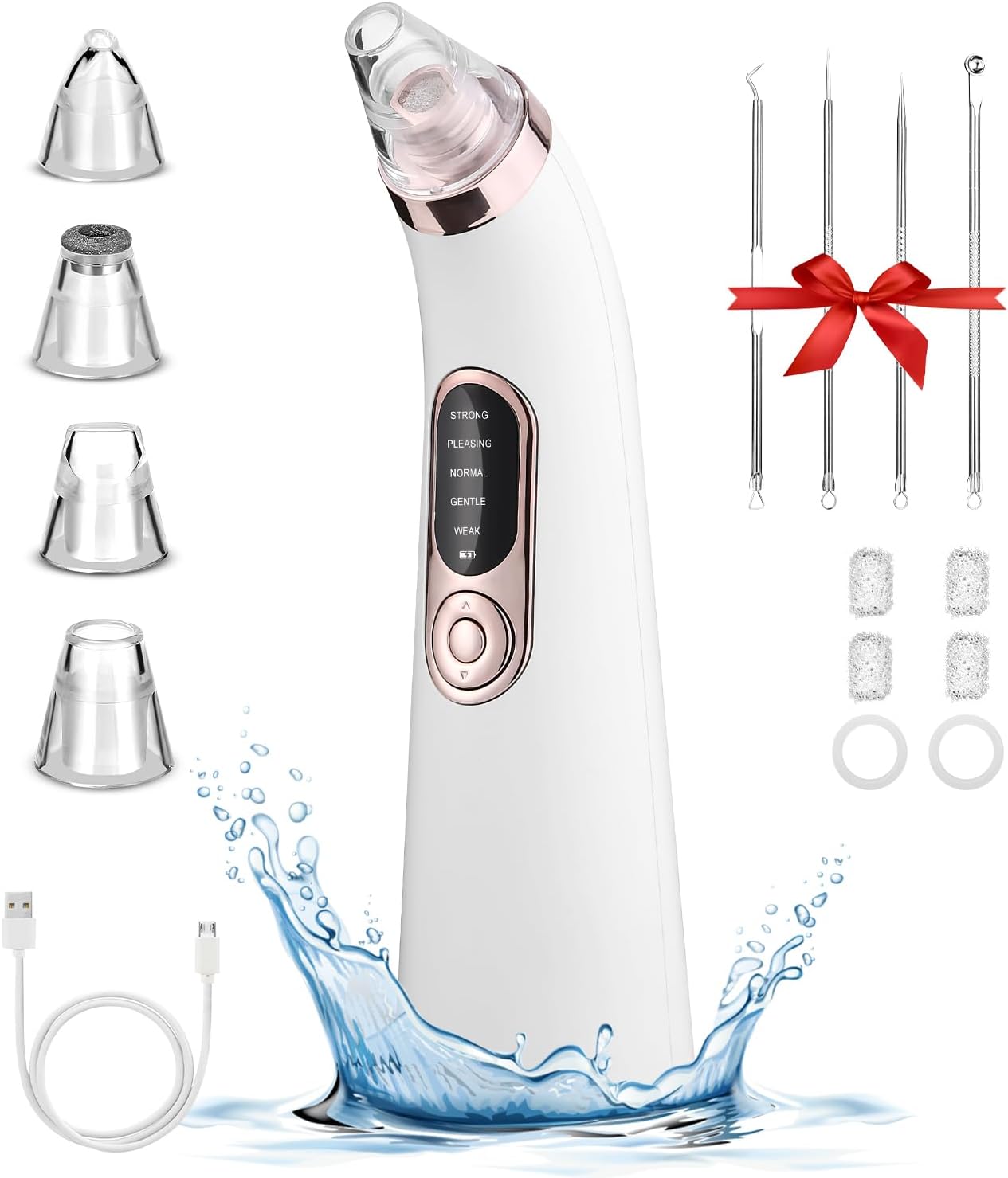 Blackhead Remover,Mee-eters verwijderen,Poriënreiniger,zwarte kop verwijderaar voor gezicht, met 5 modi, met 4 verwisselbare zuigkoppen,USB oplaadbare poriënstofzuiger