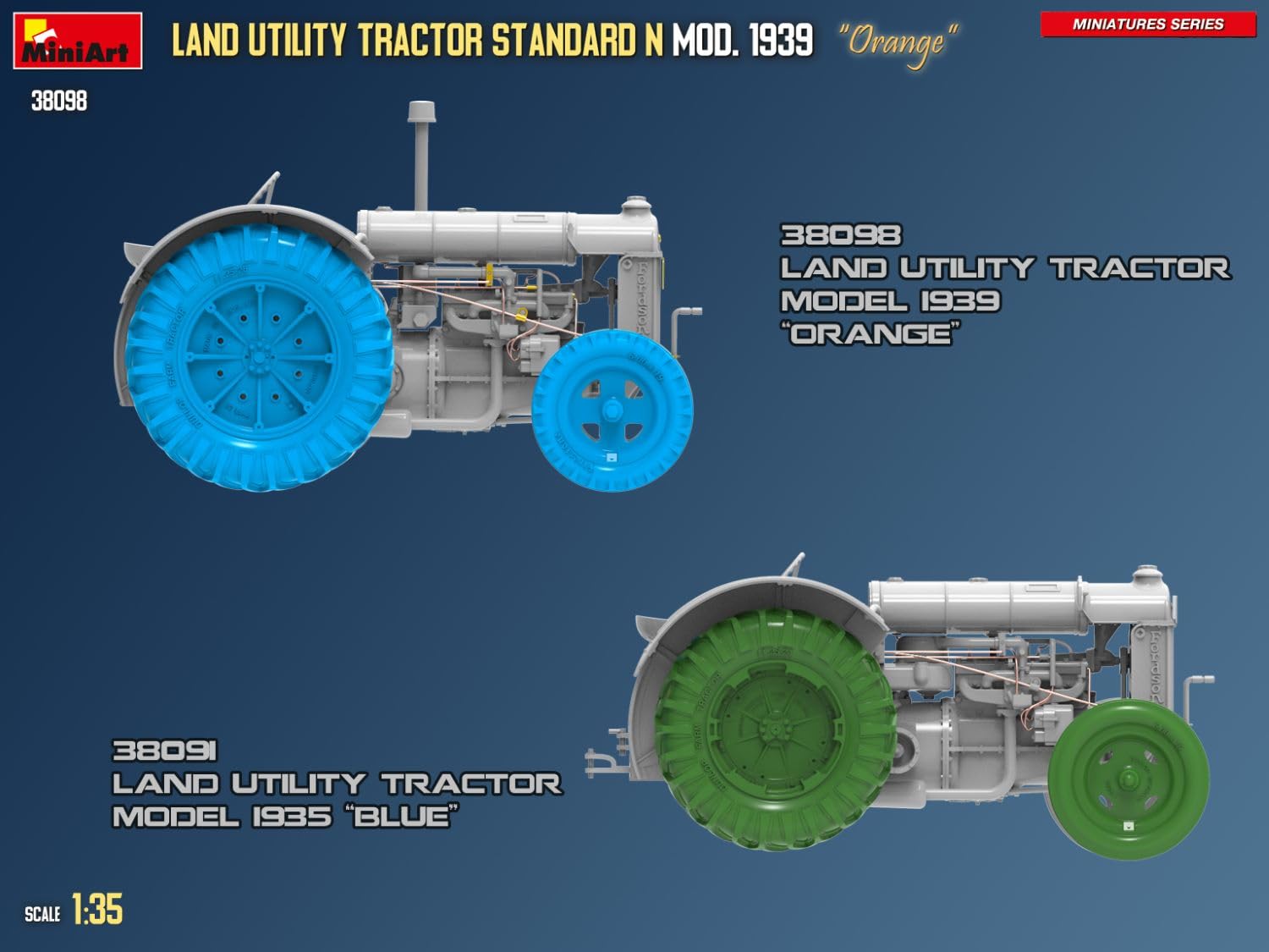Mini-Art MA38098 Land Utility Traktor Standard N Orange 1939 Modell, Kunststoffmodell