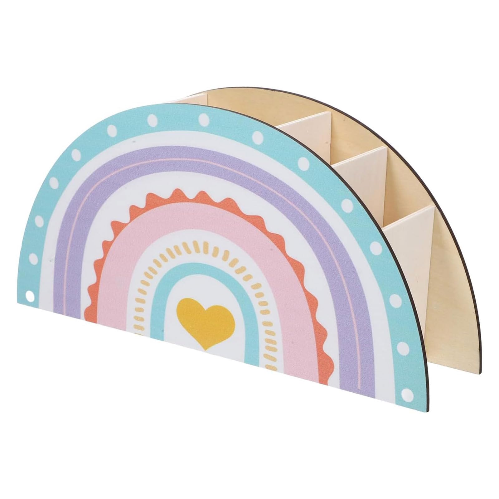 Nucelit Rainbow Like Wood Pencil Cup 5 Compartment Desk Pen Organizers for Bedroom Living Room and Desk Organization Rainbow Pen Organizers
