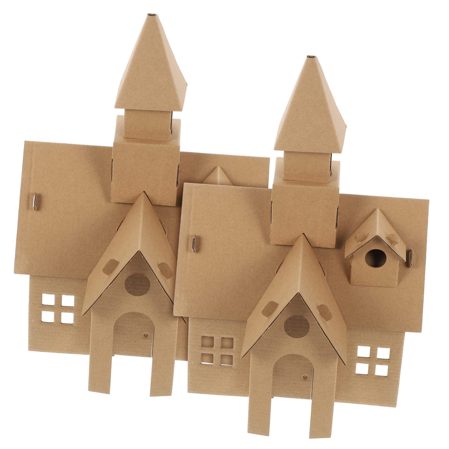 BRIGHTFUFU 2pcs Graffiti Assembled Castle Diy Paper Village Cardboard Playhouse Diy Castle Building Toys Kids Painting House Diy Assemble Castle Halloween Child Castle Estate