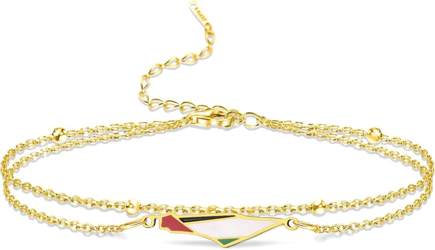 Faozhuo Palestine Country Map Flag Bracelet Handmade Adjustable Braided Rope String for Women Men Stainless Steel Patriotic Jewelry Gift, Gold2