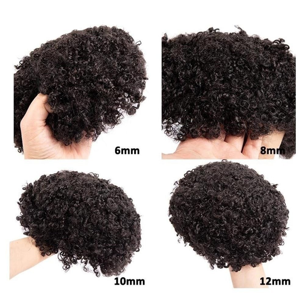 Dla mężczyzn 10 mm afro loki dla mężczyzn, 0,12 wtrysku, baza pełna skóra, proteza męskich włosów, indyjskie ludzkie włosy (7 x 9)