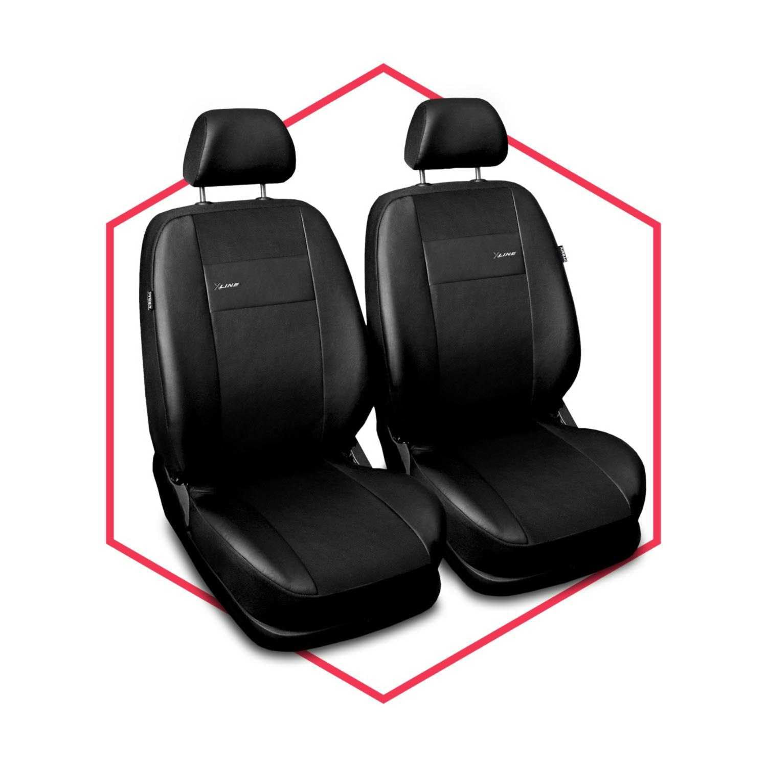 2er Set Autositzbezüge PKW universal | Auto Sitzbezüge Kunstleder Schwarz für Airbag geeignet | für Vordersitze | 1+1 Autositze vorne