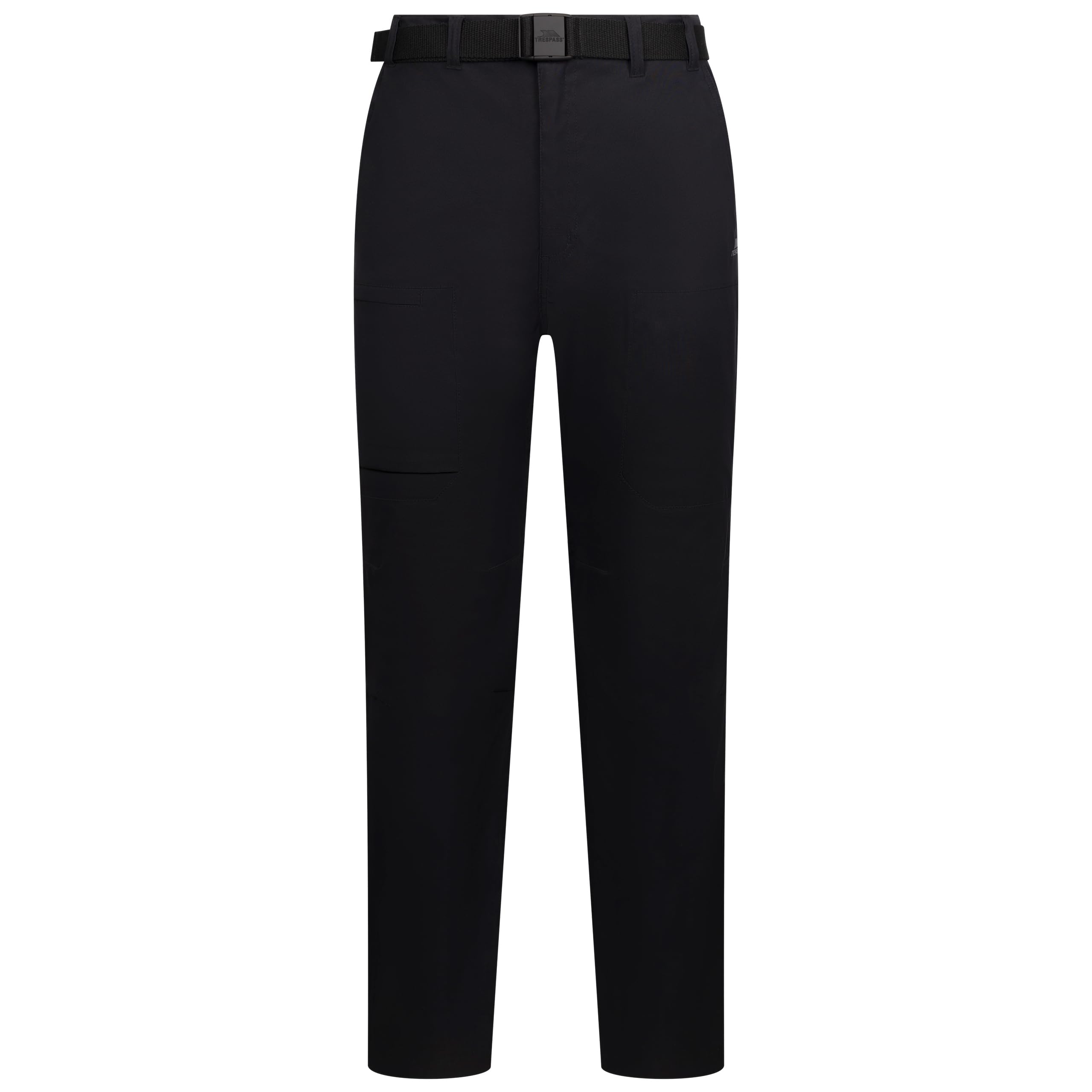 Trespass Mens Walking Trousers Garsdale - Adjustable Belt, Water-Repellent, Front Fly Opening, Cargo Pockets, Articulated Knee Darts, Comfort Stretch, 94% Polyamide, 6% Elastane Black