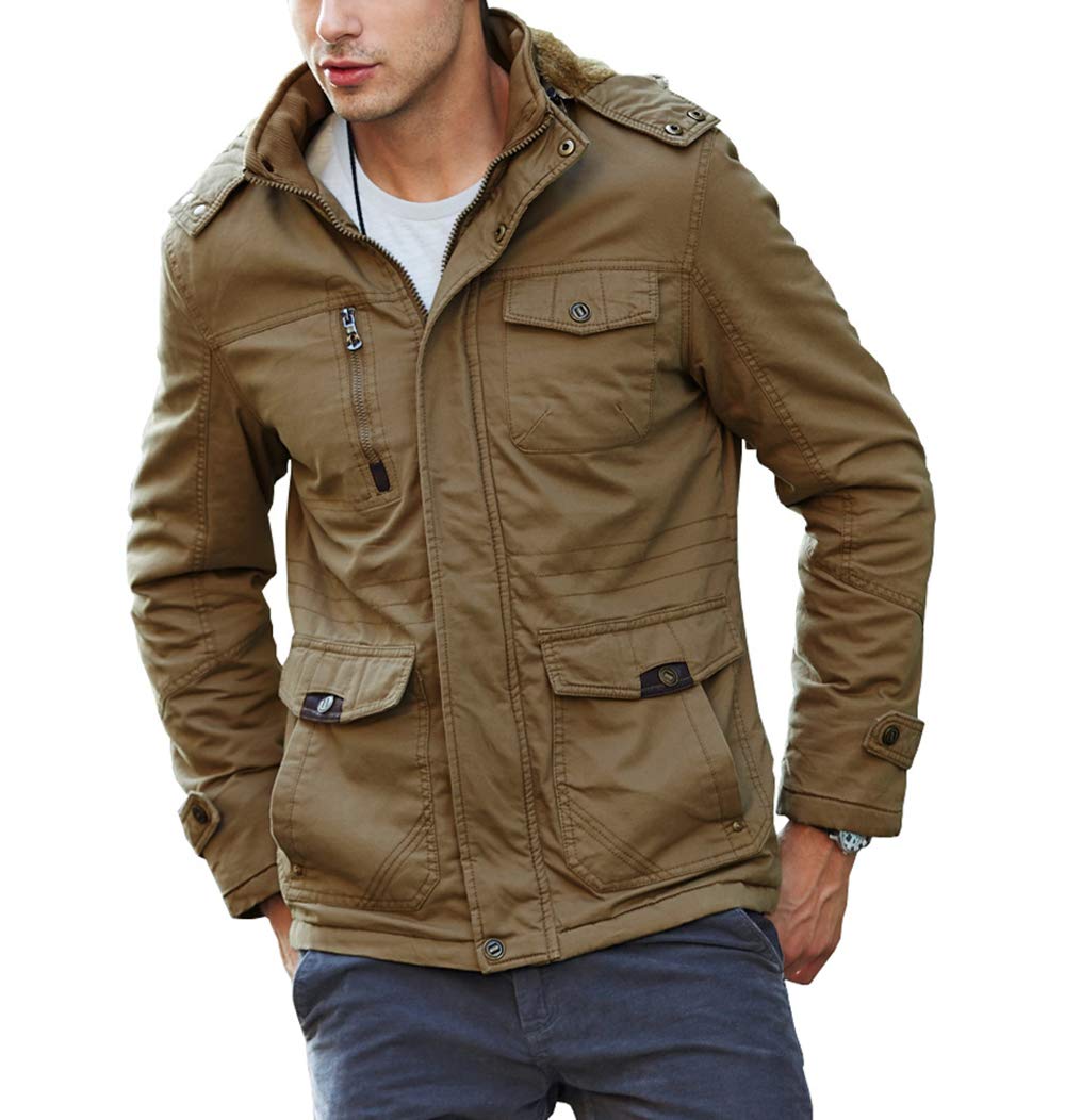 KEFITEVD Parka de invierno para hombre Chaqueta abrigada de invierno con capucha extraíble Abrigo forrado Chaqueta de transición de invierno con forro polar Chaqueta