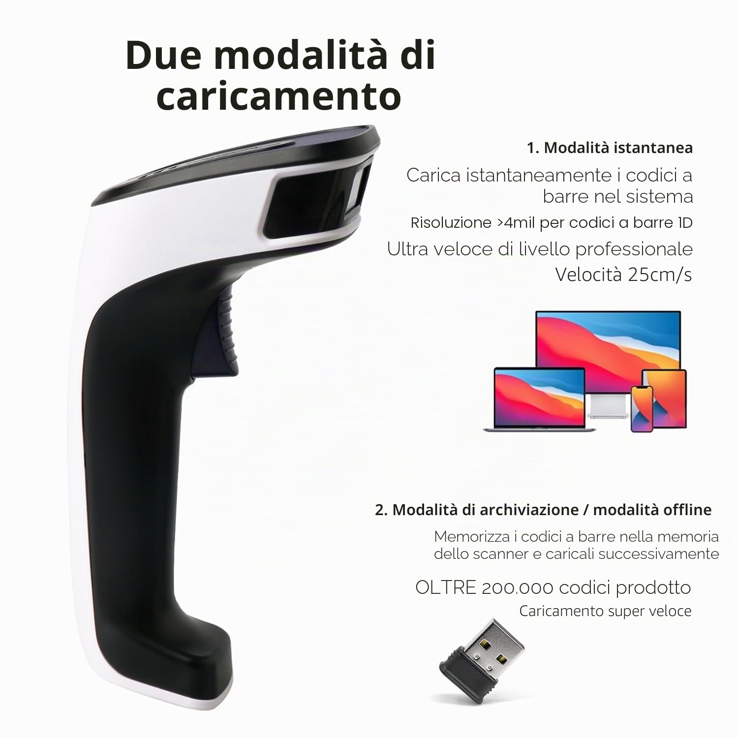ScanAvenger Scanner di codici a barre, Bluetooth wireless portatile Pistola di scansione 1D e 2D senza fili, ricaricabile per la gestione dell'inventario - Lettore di codici a barre/QR, palmare, USB