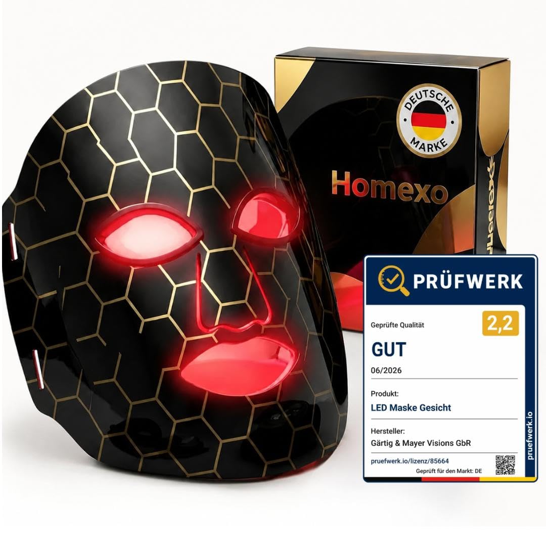 LED Gesichtsmaske Lichttherapie, Geprüfte Qualität, 7 Farben, 850nm NIR, Rotlicht für straffe Haut, Anti-Aging Beauty Maske mit Fernbedienung & Augenschutz
