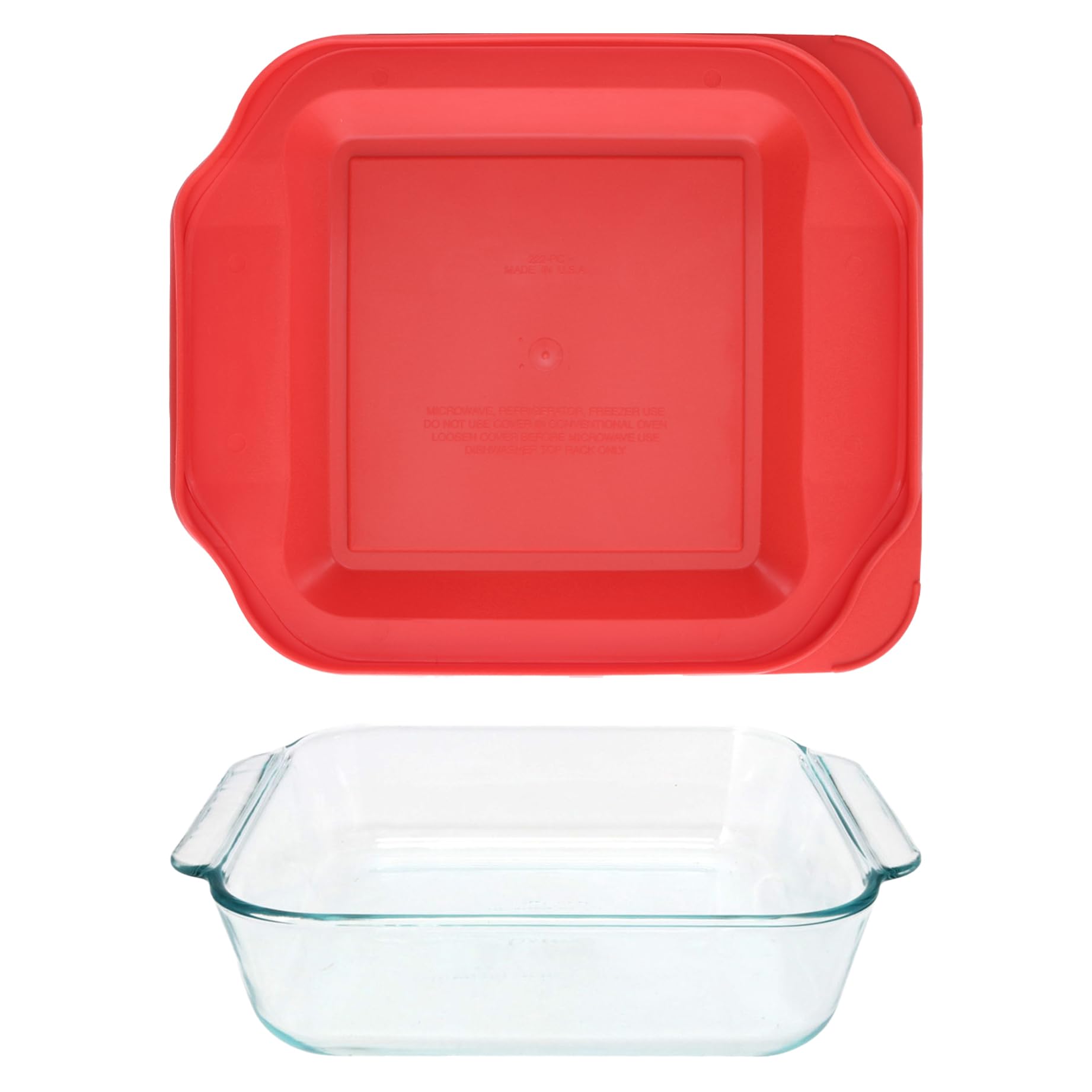 Condition photo showing New/Like New for pyrex 222 2qt glass baking dish & 222-pc red food storage replacement lid - made in usa