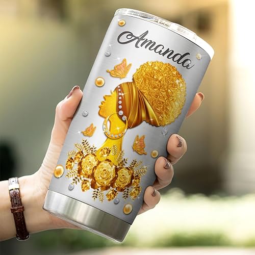 Miniatura 5 de Vaso de café personalizado, taza de viaje africana con tapa, nombre personalizado, regalos de cumpleaños para adultos, niñas, mujeres negras, taza