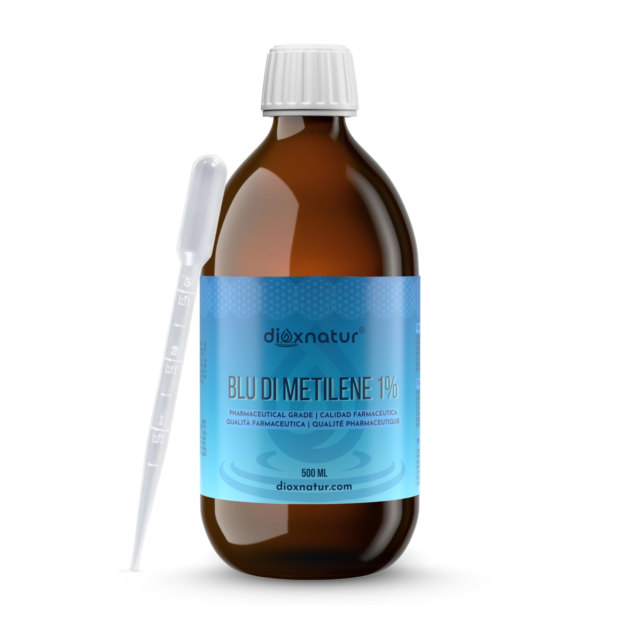 Blu di Metilene Soluzione 1% USP Qualità Farmaceutica 500 ml con Pipetta Marca Spagnola