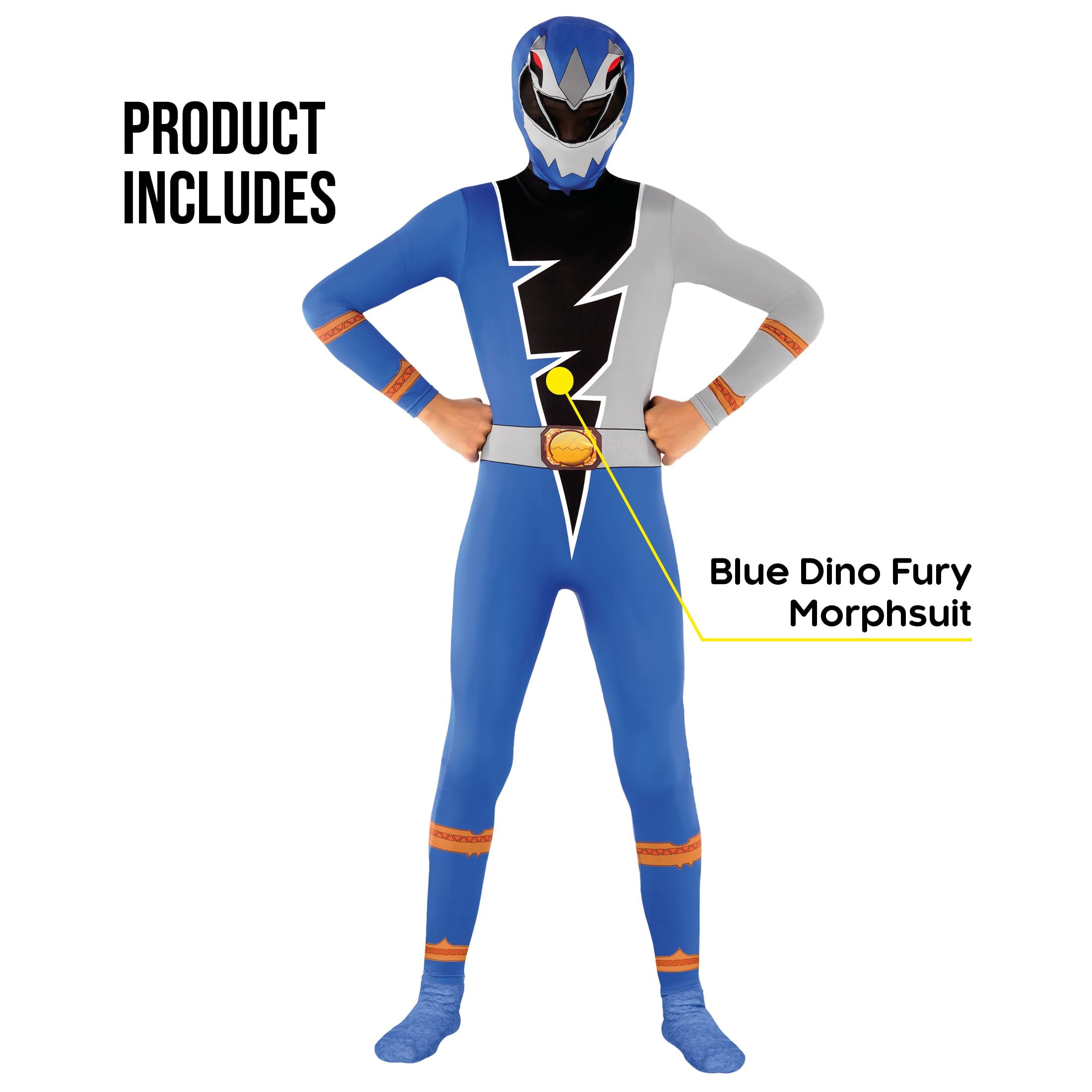 Morphsuits Niebieski Power Ranger Dino Fury dla Dzieci - Kombinezon Morphsuit z Kapturem i Wizjerem