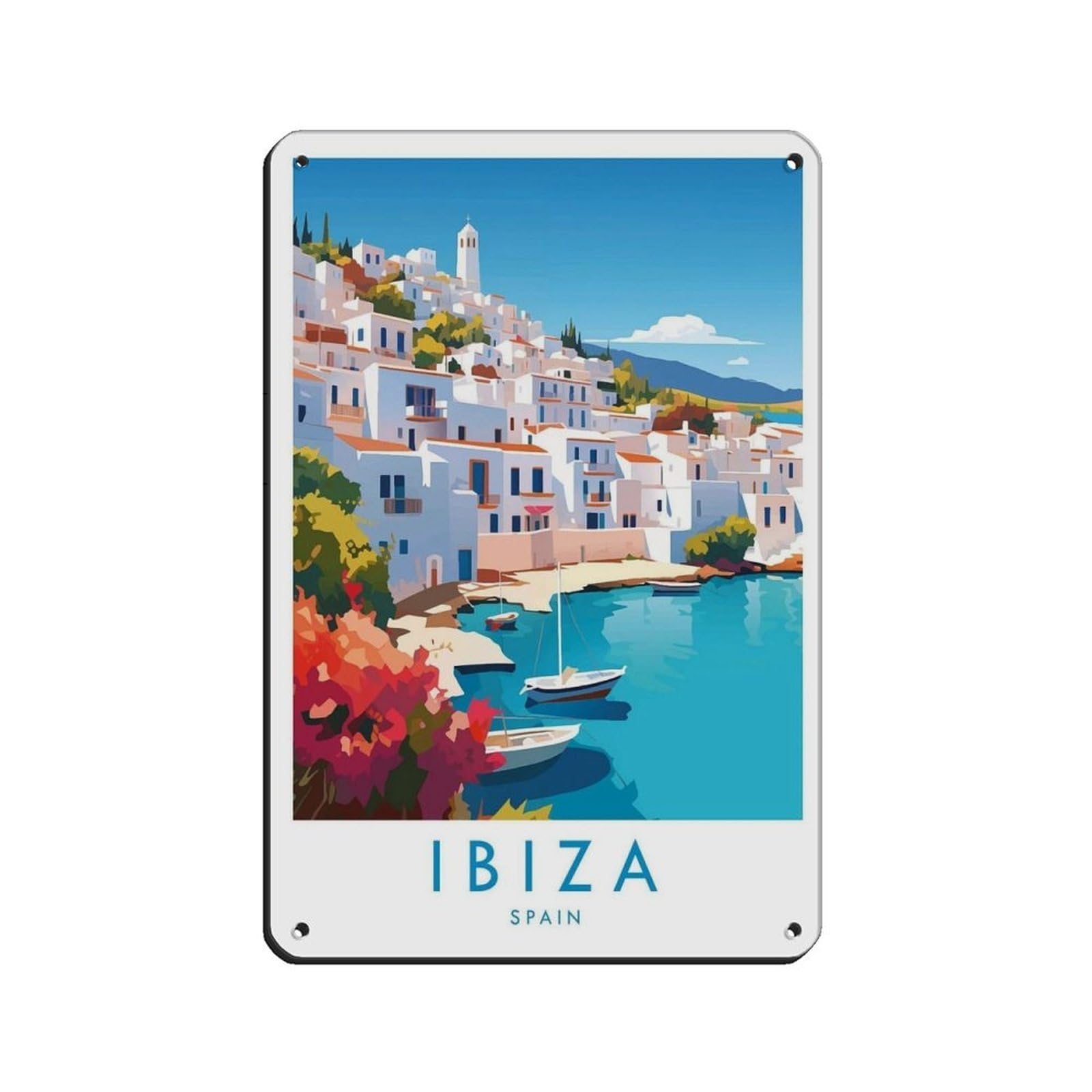 Ibiza Travel Poster, Spain (2) Tin Sign Vintage Metal Pub Club Cafe Bar Home Wall Art Decoration Poster Retro 8x12inch(20x30cm)
