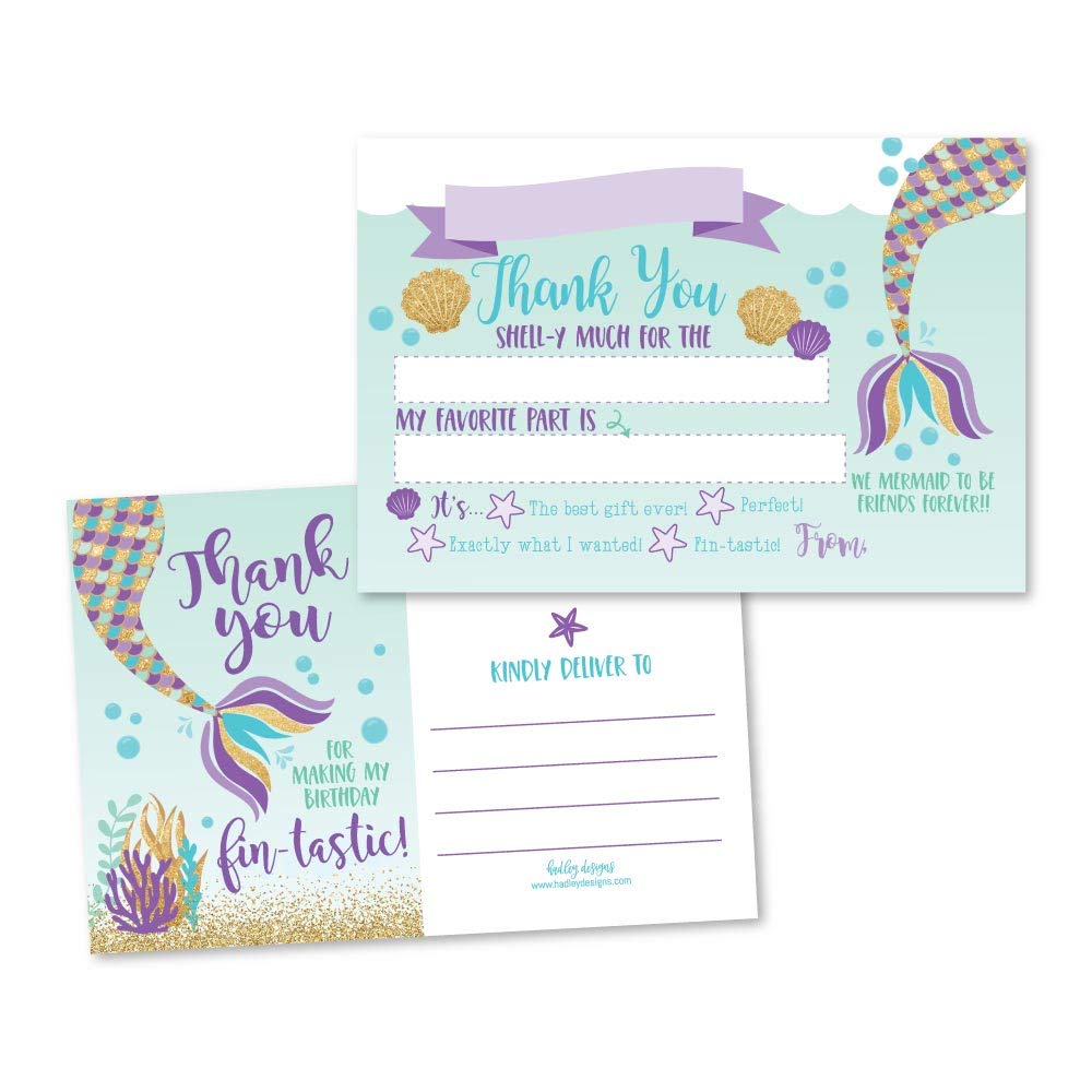 Amazon.com : 25 Mermaid Glitter Under the Sea Fill In The Blank Kids Thank  You Cards, Girls Magical Pool Themed Bday Party Notes, Adult or Children  Birthday, Aqua Beach Ocean Supplies Summer