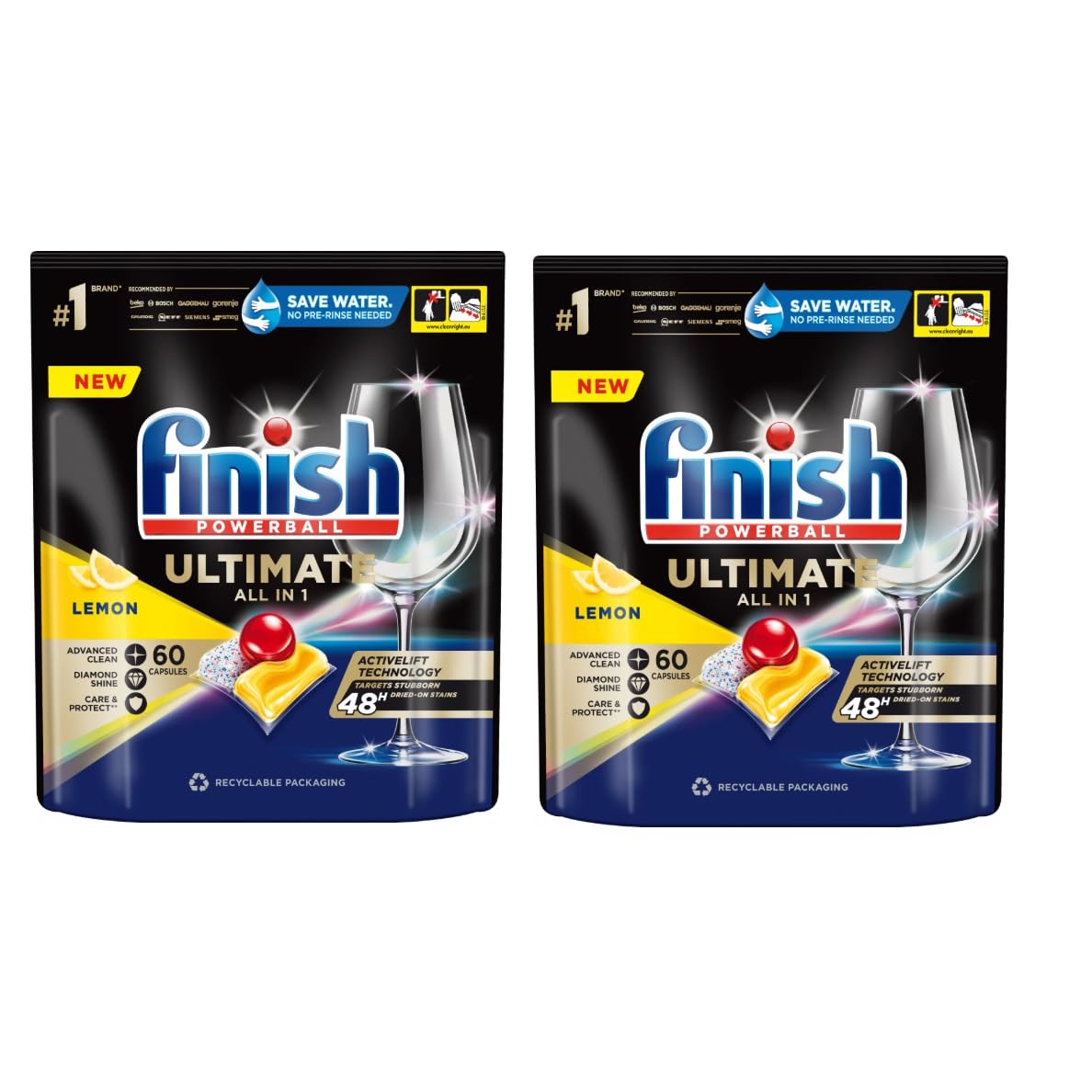 Finish Powerball All in 1 Ultimate Dishwasher Tablets 60's Lemon