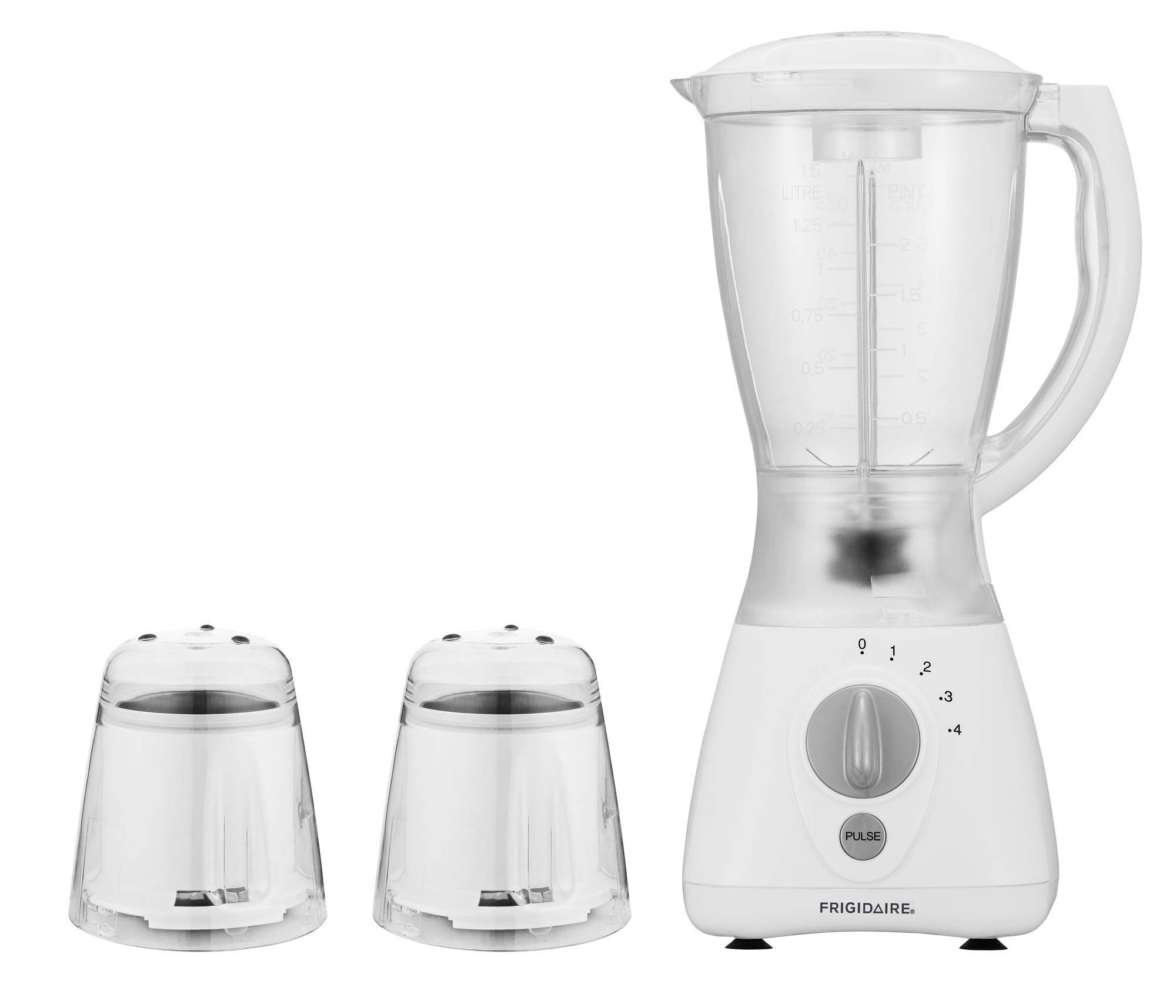 Frigidaire Blender Fd5157, 550W, White, 1.5 L Plastic Jar, 4 Diff Speeds And Pulse Function, With Measure Markings, 4 Wings Stainless Steel Blades, Auto Shut-Off Feature If Overheating.