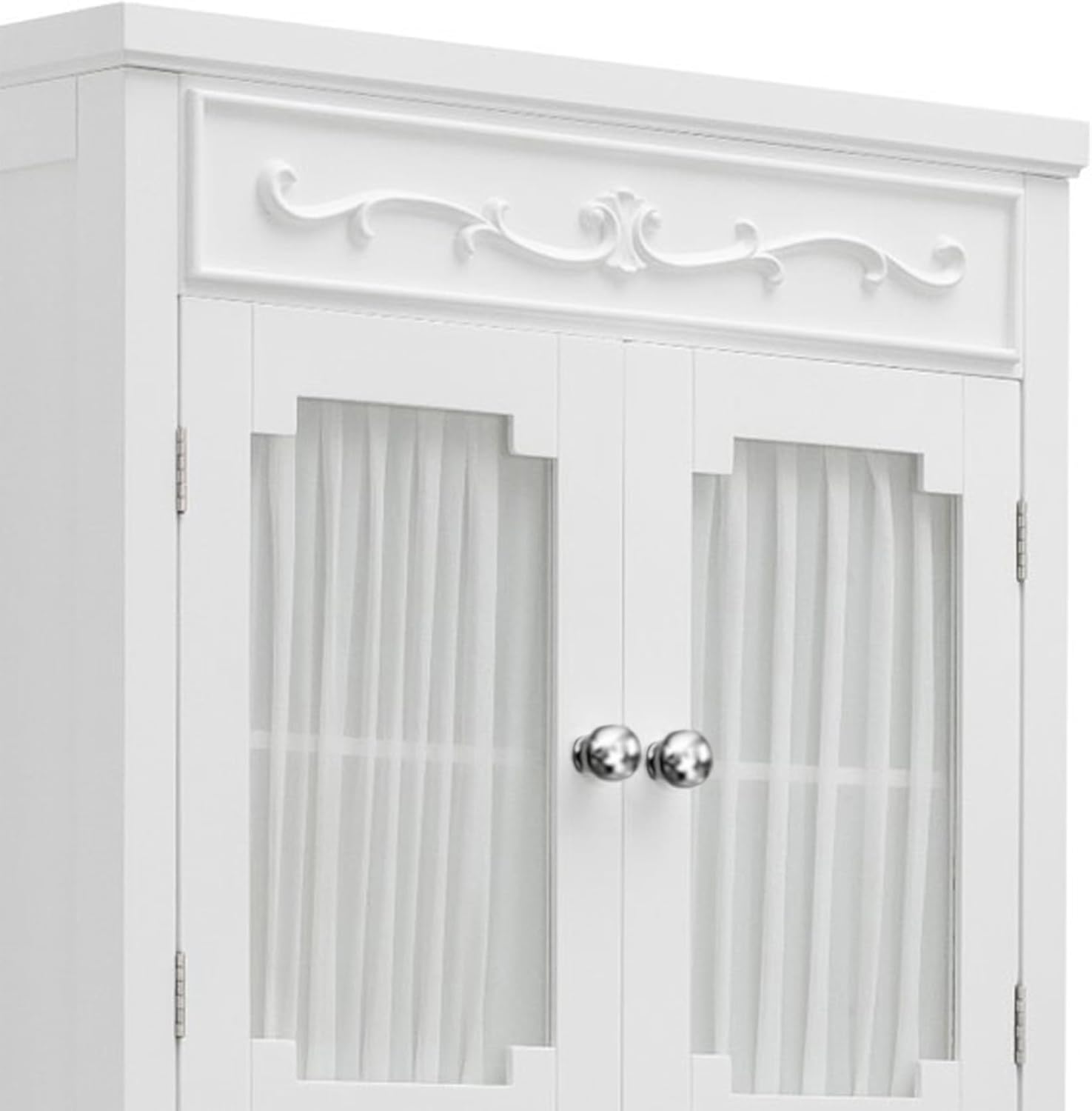 Teamson Home Lisbon Over the Toilet Wooden Space Saver Bathroom Storage Cabinet with 1 Adjustable Interior Shelf 3 Storage Spaces and 2 Drapery-Lined Curtained Doors, White