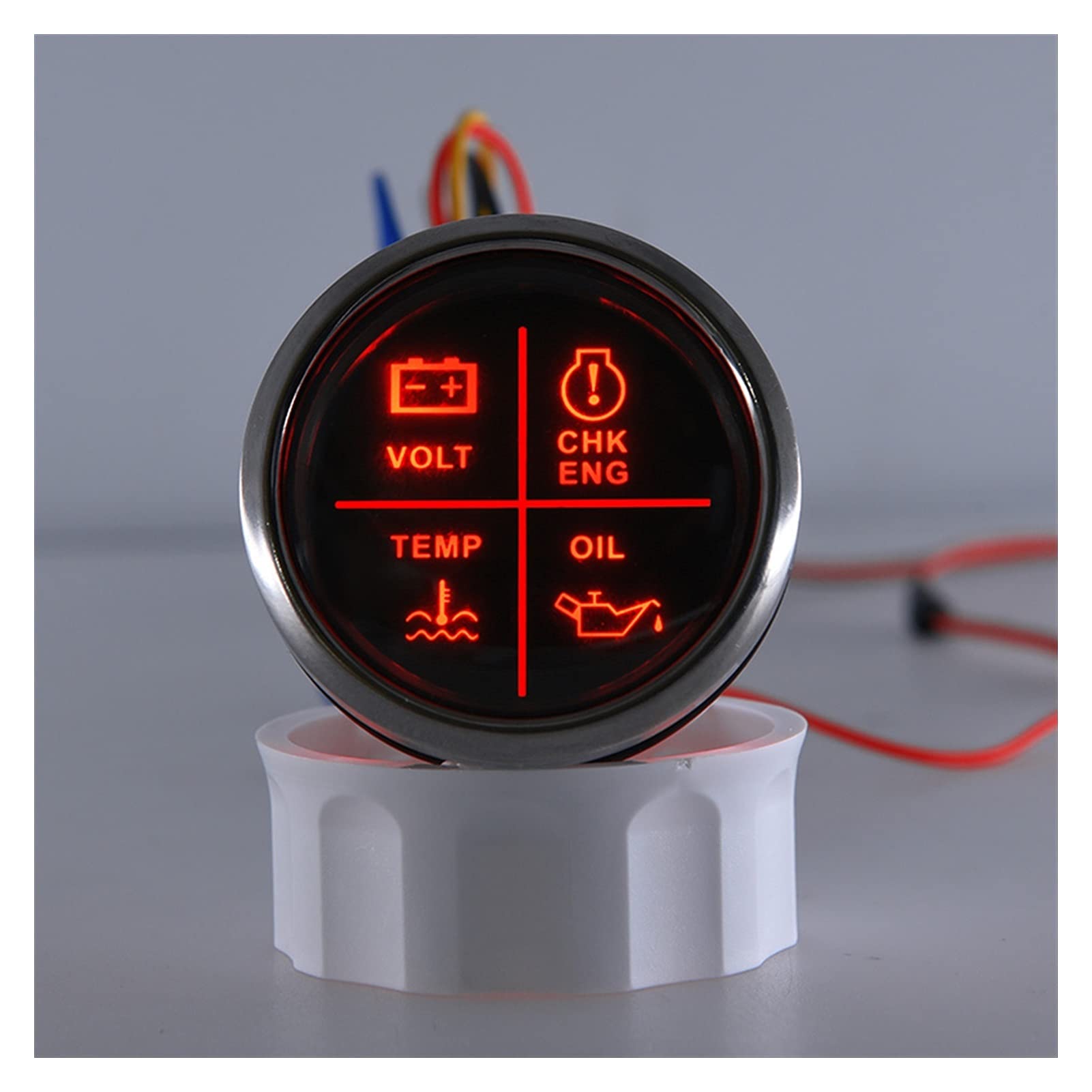 52mm 4 en 1 DIRIGIÓ Medidor de calibrador de alarma voltio de aceite TEMP TEMP TEMP INDICADOR DEL MOTOR for EL COCHE MARINE BOAT 1 2V 24V Accesorios(Black Silver)