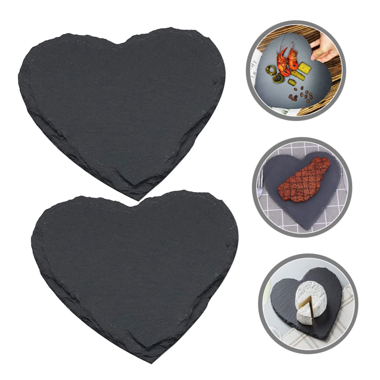 BESTonZON 2 Piezas Corazón Posavasos De Pizarra Bandeja De Piedra Natural Fuente De Embutidos Platos De Postre Platos Bife Bandeja De Piedra para Servir Tiendas Delicatessen Manteca