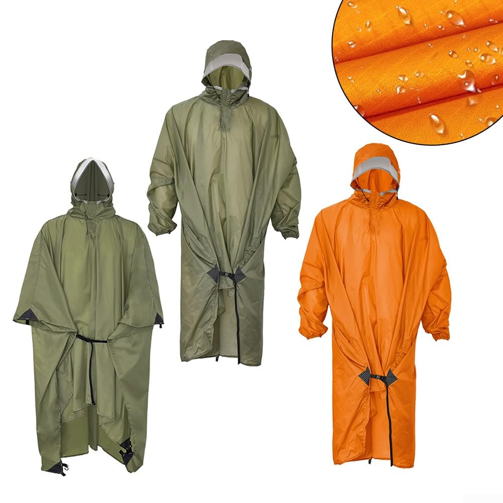 Housse de pluie imperméable 3 en 1 à capuche avec fonction auvent et tapis de sol pour la randonnée et les aventures de moins de 50 l (C-Orange)