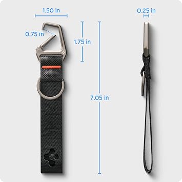 Spigen Anahtarlık Kanca ve Kayış Carabiner Siyah - AHP05472 (Spigen TR Garantili) | Naylon bantlı ve çinko alaşımlı sağlam anahtarlık - Siyah