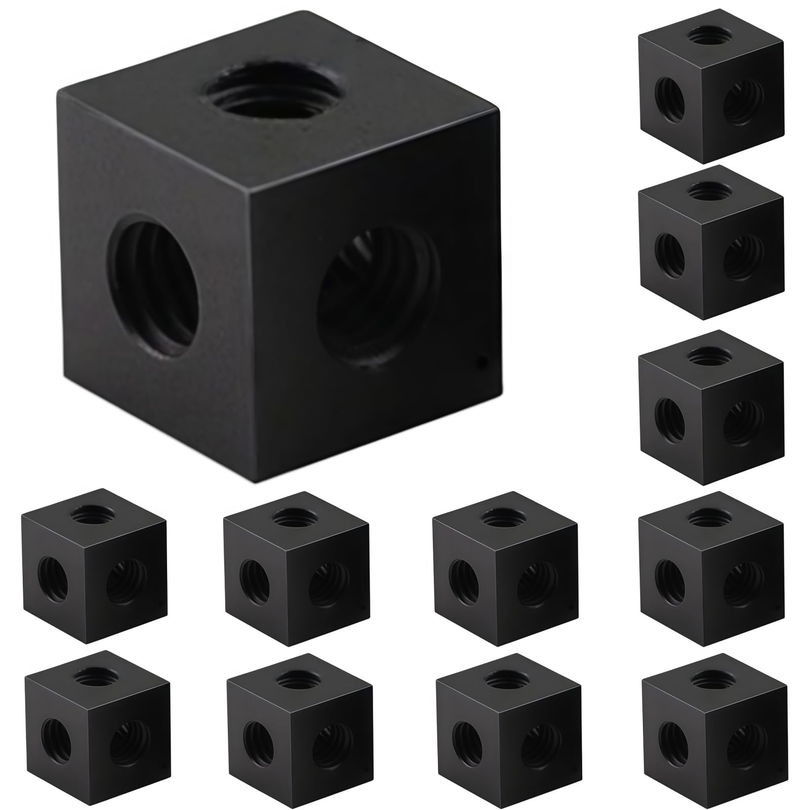 Mijunhd Black 12Pcs M6x20x20x20mm Cube Connector Aluminum Alloy Profile Hexagonal Square Fixing Block Six-Sided Nut For Acrylic Sheet Hardware Lighting Fixing Bracket Diy Projects
