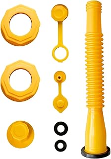 8Pcs Gas Can Spout Replacement, Gas Can Nozzle Flexible 1/2/5/10 Gallon Gas Can Replacement with Gas Can Cap, Gas Can Spout Kit, Gas Can Vent Caps, Thick Rubber Pad, Spout Cover, Base Cap, 1 Kit
