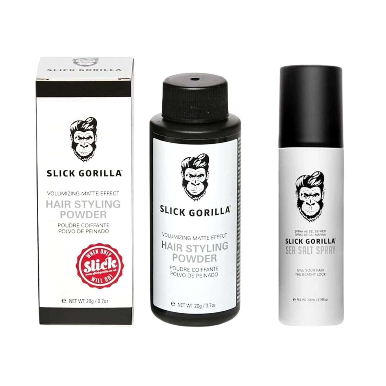 Slick Gorilla Mens Hair Styling Duo Texture Powder 20ml and Sea Salt Spray 200ml All-Day Hold Matte Finish