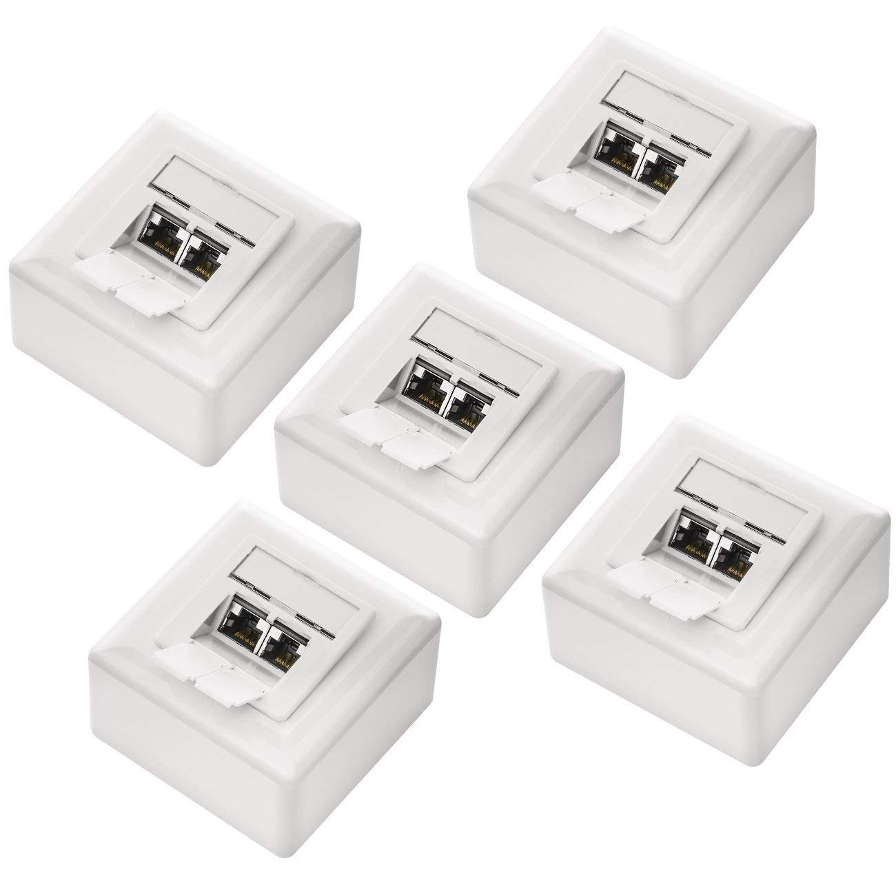 deleyCON 5x CAT 6a Universale Presa di Rete - 2x Porta RJ45 - Schermato - Superficie o Filo - 10 Gigabit Ethernet Rete - EIA/TIA 568A&B - Bianco