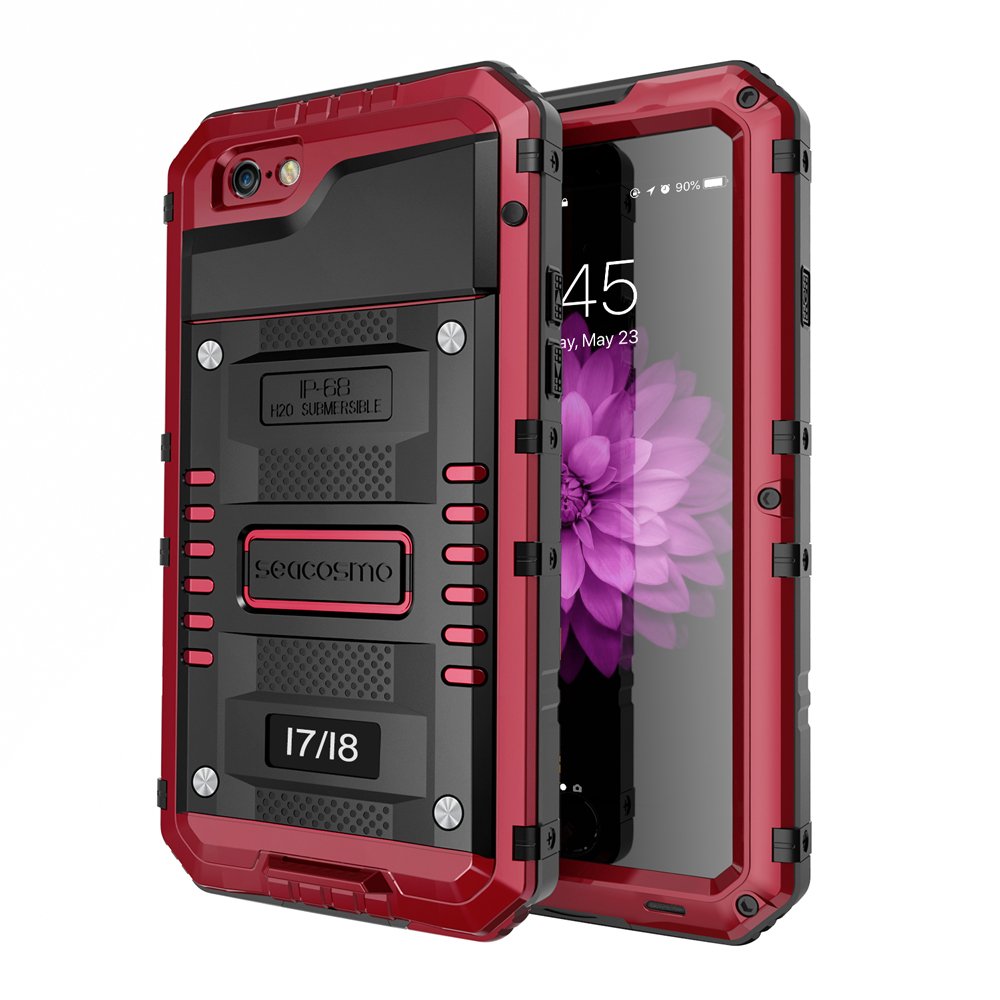 seacosmoiPhone 7 Waterproof Case, Full Body Protective Shell with Built-in Screen Protector Military Grade Rugged Heavy Duty Case Cover for iPhone 8 / iPhone 7, Red
