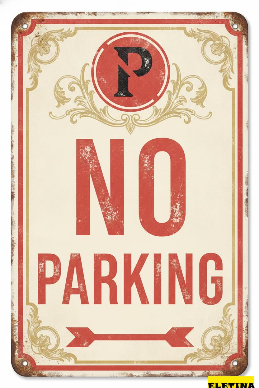 No Parking Warning Tin Sign, 8x12 Inch Wall Art