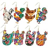Nosiny 8 Pairs Acrylic Hen Chicken Earrings Lovely Gift for Women Funny Animal Rooster Drop Dangle Earrings Cute Farm Chicken Jewelry for Ladies